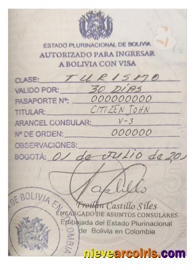 BOLIVIA visa (stamp version)